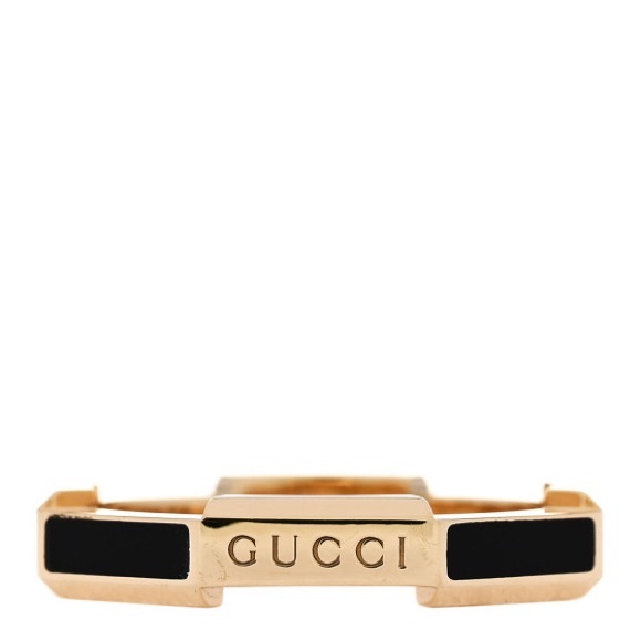 GUCCI 18K Yellow Gold Diamond Enamel Link to Love Ring size 10 Black - Picture 2 of 7